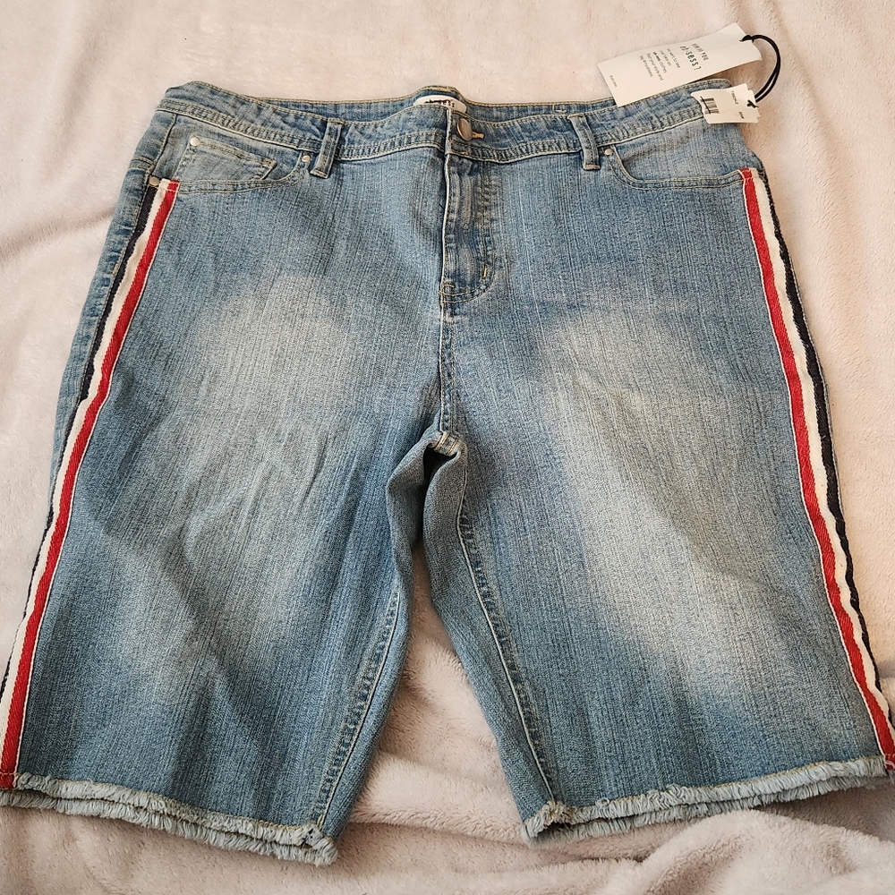 Denim Bermuda Shorts with Side Stripe - Light Blue